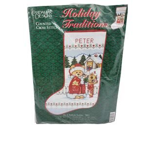 Vintage Bear & Bird Feeder Stocking Counted Cross Stitch New/Sealed 50821